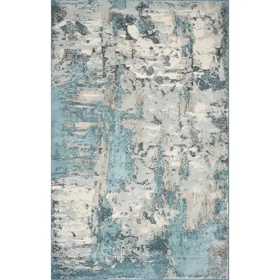 Ivory And Teal Abstract Area Rug Photo 2