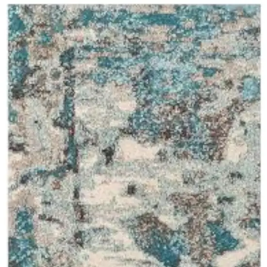 Ivory And Teal Abstract Area Rug Photo 5