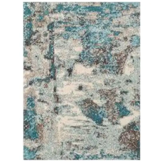 Ivory And Teal Abstract Area Rug Photo 2