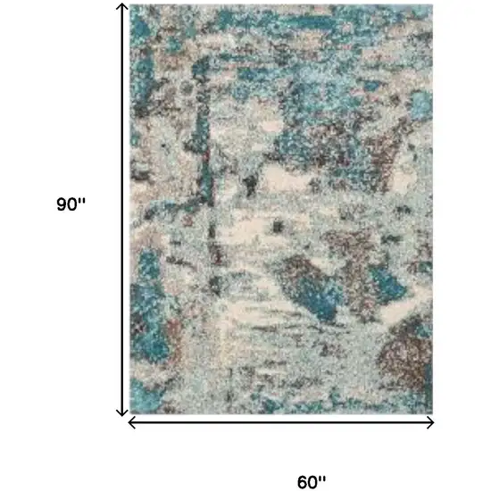 Ivory And Teal Abstract Area Rug Photo 3