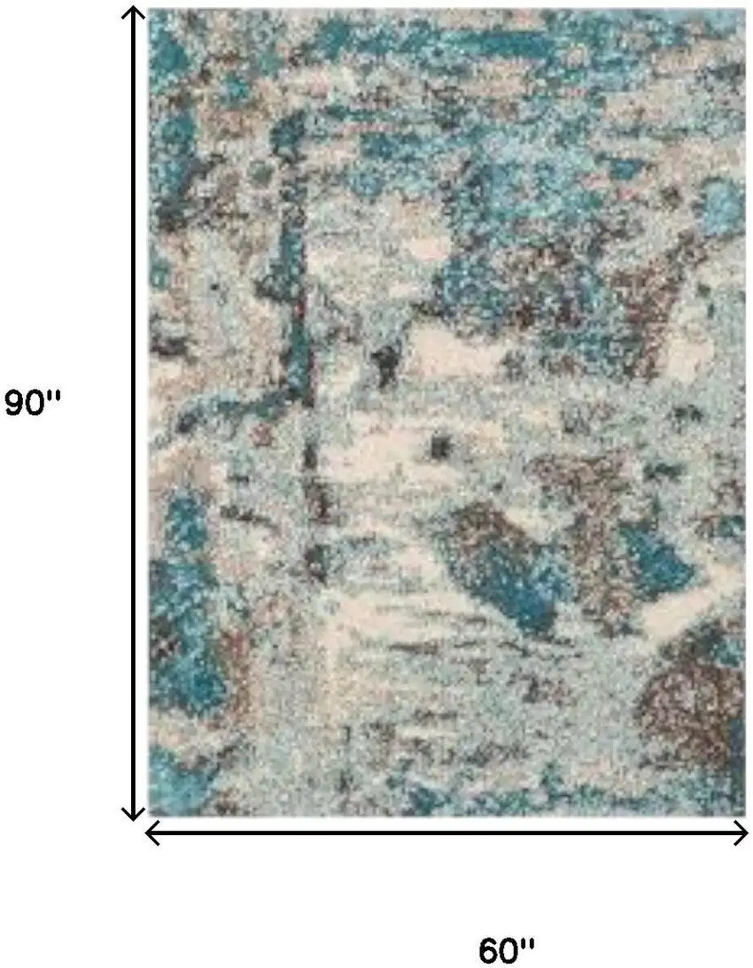 Ivory And Teal Abstract Area Rug Photo 3