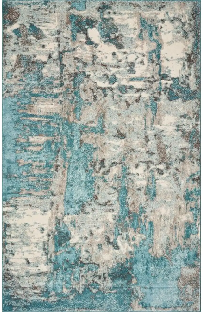 Ivory Teal Machine Woven Abstract Watercolor Indoor Area Rug Photo 6