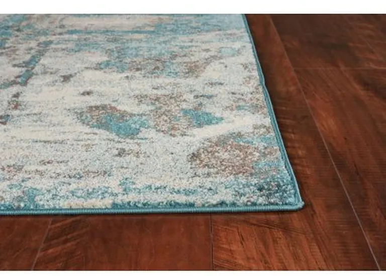 Ivory Teal Machine Woven Abstract Watercolor Indoor Area Rug Photo 3