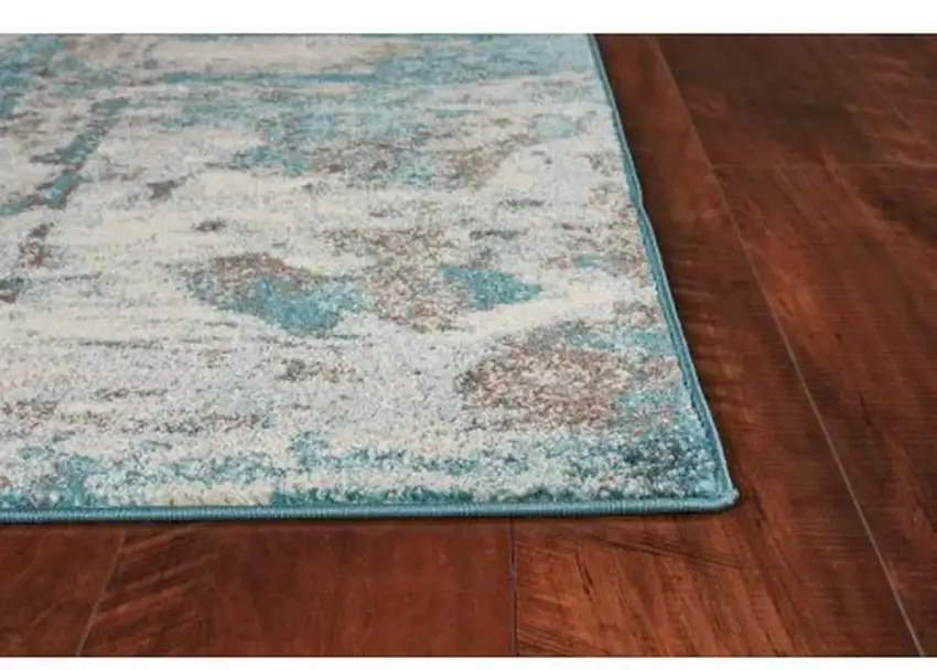 Ivory Teal Machine Woven Abstract Watercolor Indoor Area Rug Photo 3