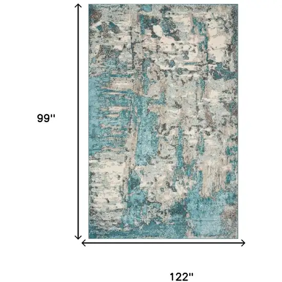 Ivory Teal Machine Woven Abstract Watercolor Indoor Area Rug Photo 6