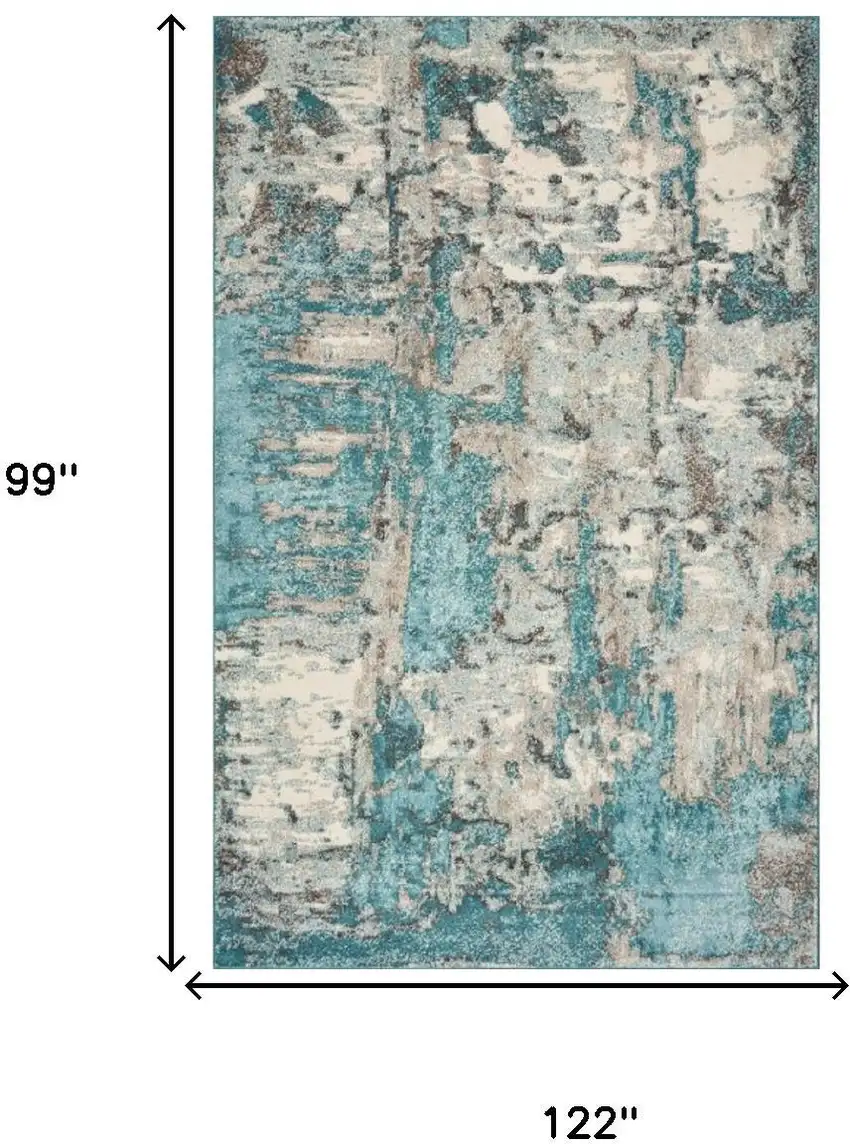 Ivory Teal Machine Woven Abstract Watercolor Indoor Area Rug Photo 6
