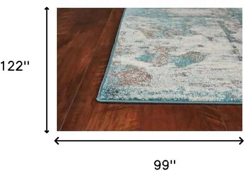 8'X10' Ivory Teal Machine Woven Abstract Watercolor Indoor Area Rug Photo 5