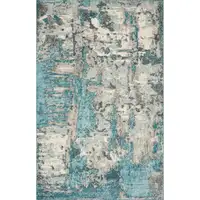 Photo of Ivory Teal Machine Woven Abstract Watercolor Indoor Area Rug