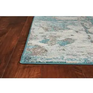 Photo of Ivory Teal Machine Woven Abstract Watercolor Indoor Area Rug