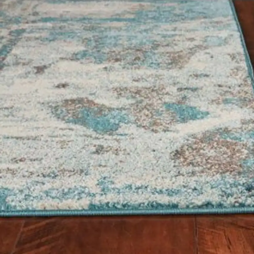 Ivory Teal Machine Woven Abstract Watercolor Indoor Area Rug Photo 4