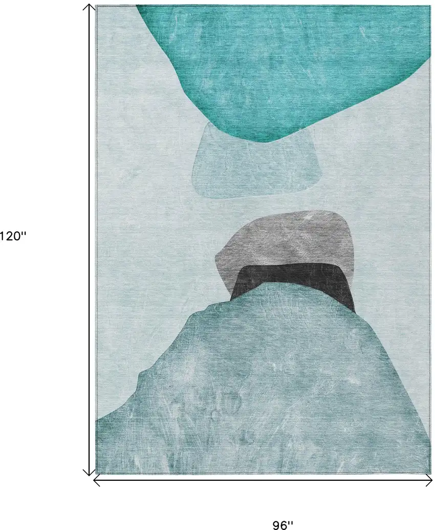 Ivory Teal and Gray Abstract Washable Non Skid Indoor Outdoor Area Rug Photo 3