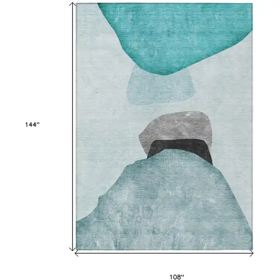 Ivory Teal and Gray Abstract Washable Non Skid Indoor Outdoor Area Rug Photo 3
