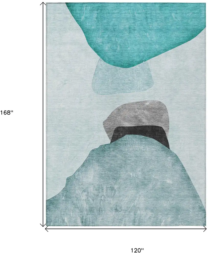 Ivory Teal and Gray Abstract Washable Non Skid Indoor Outdoor Area Rug Photo 3