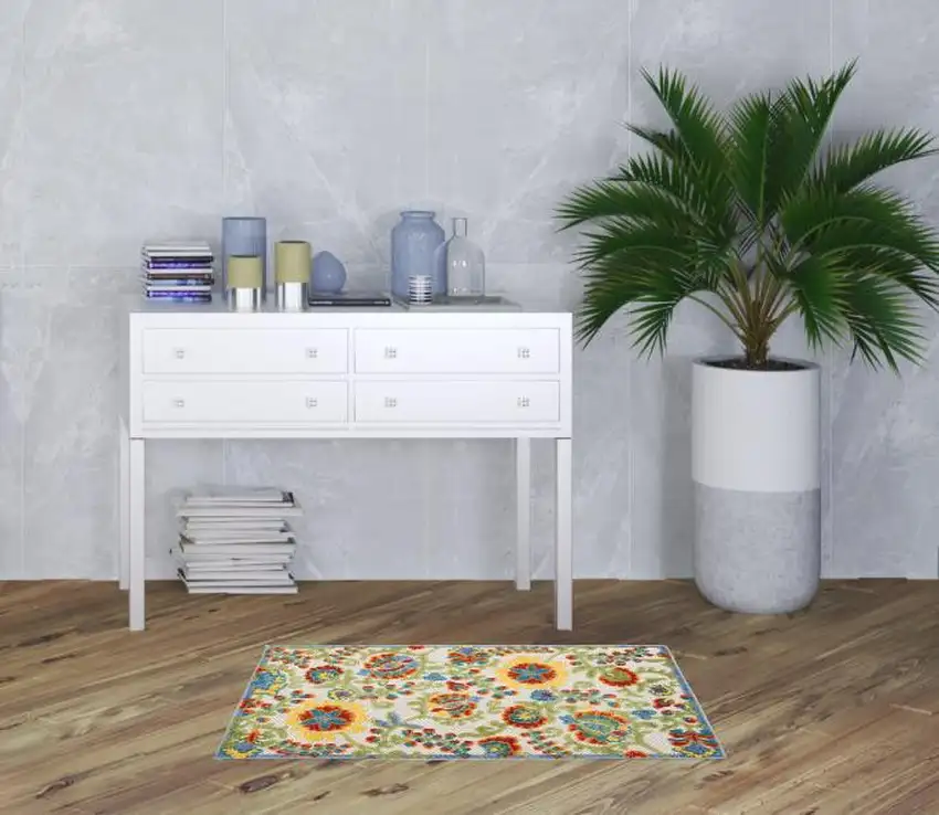 Ivory Toile Non Skid Indoor Outdoor Area Rug Photo 3