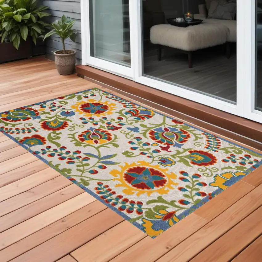 Ivory Toile Non Skid Indoor Outdoor Area Rug Photo 1