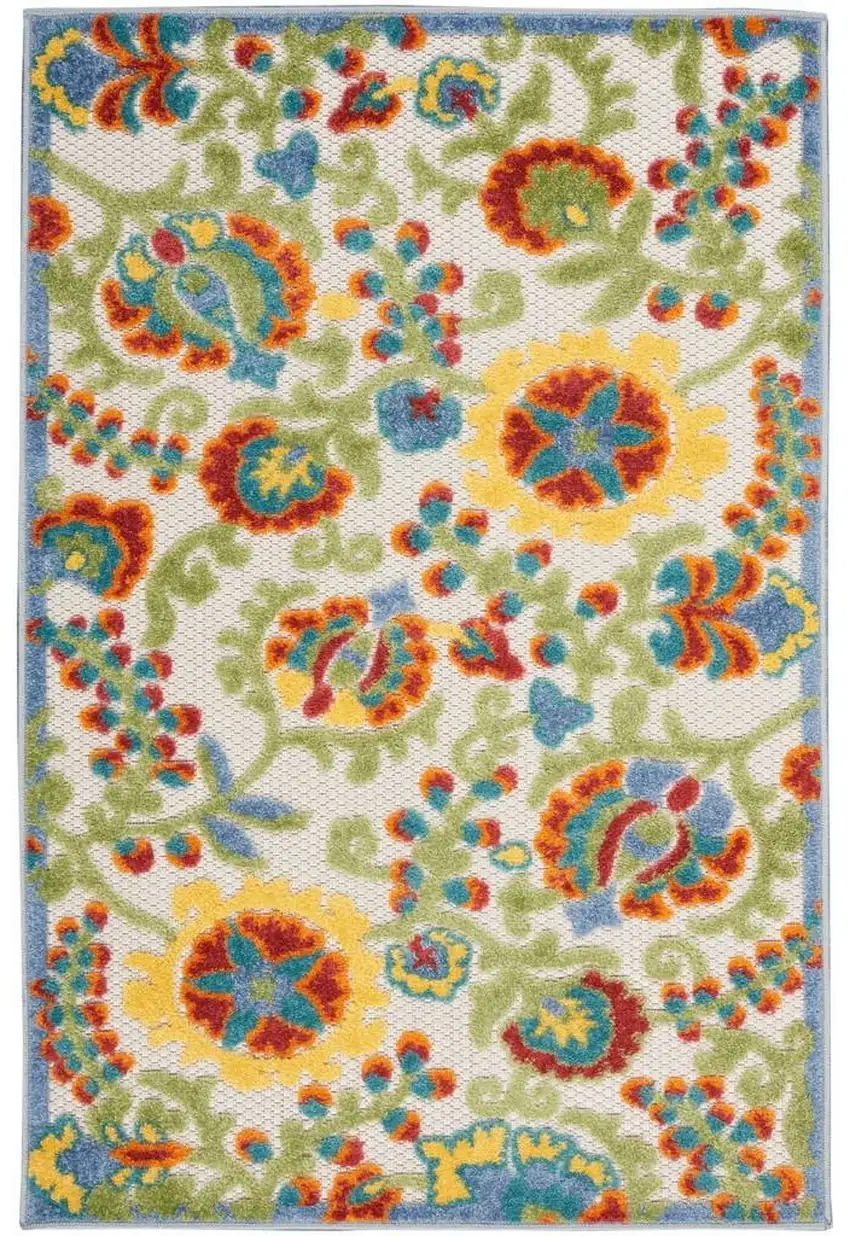 Ivory Toile Non Skid Indoor Outdoor Area Rug Photo 1