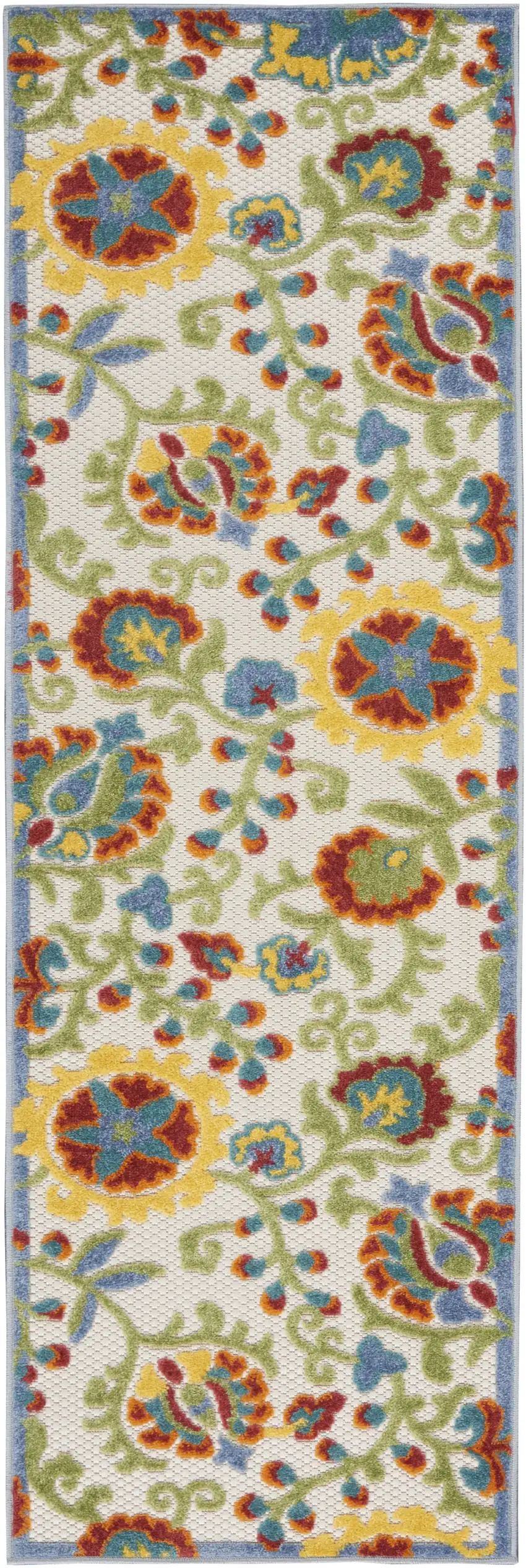 8' Green And Ivory Indoor Outdoor Runner Rug Photo 2