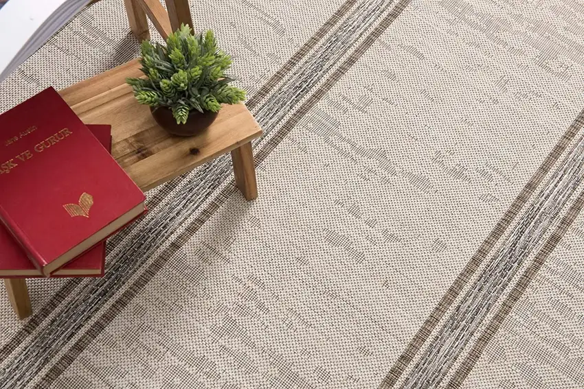 Ivory and Gray Striped Runner Rug Photo 9
