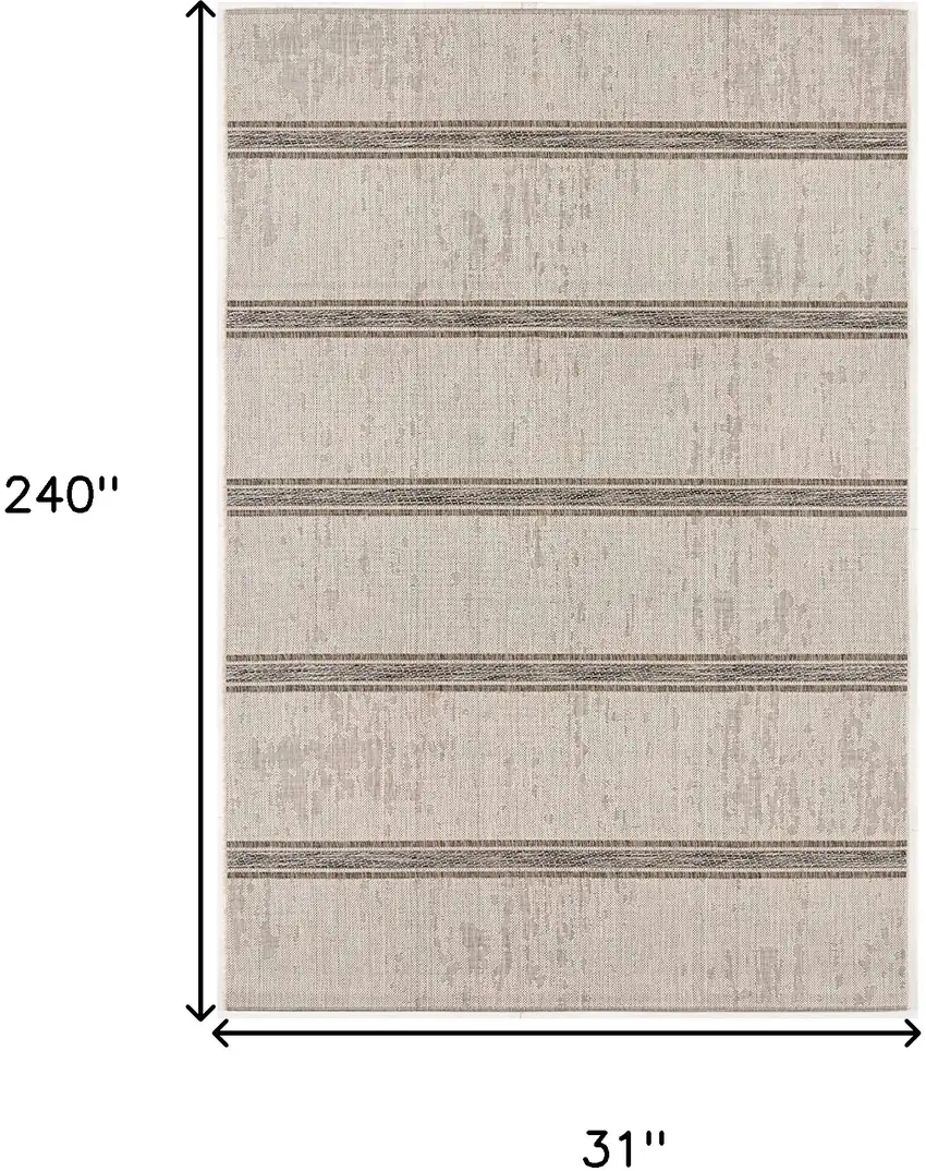 Ivory and Gray Striped Runner Rug Photo 3