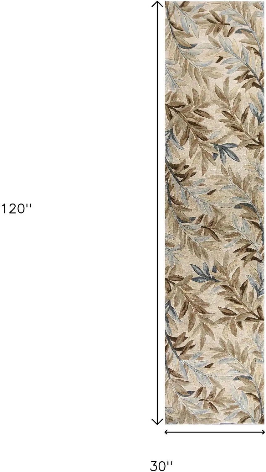 10' Ivory Brown And Blue Wool Botanical Leaves Hand Tufted Area Rug Photo 3