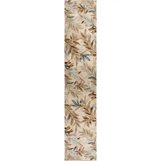 10' Ivory Brown And Blue Wool Botanical Leaves Hand Tufted Area Rug Photo 2