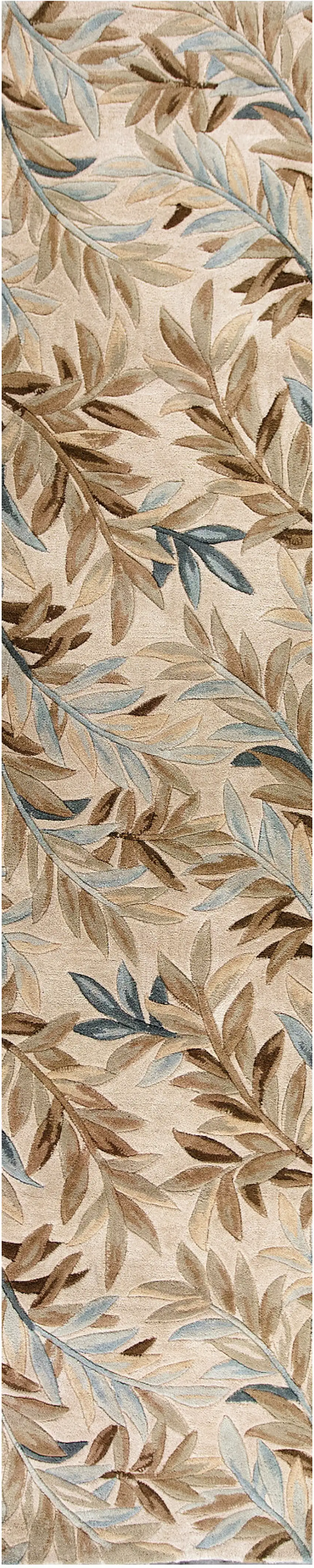 10' Ivory Brown And Blue Wool Botanical Leaves Hand Tufted Area Rug Photo 2
