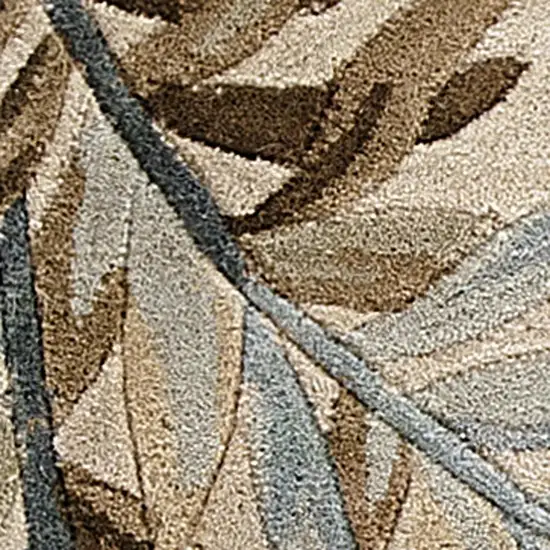 10' Ivory Brown And Blue Wool Botanical Leaves Hand Tufted Area Rug Photo 4