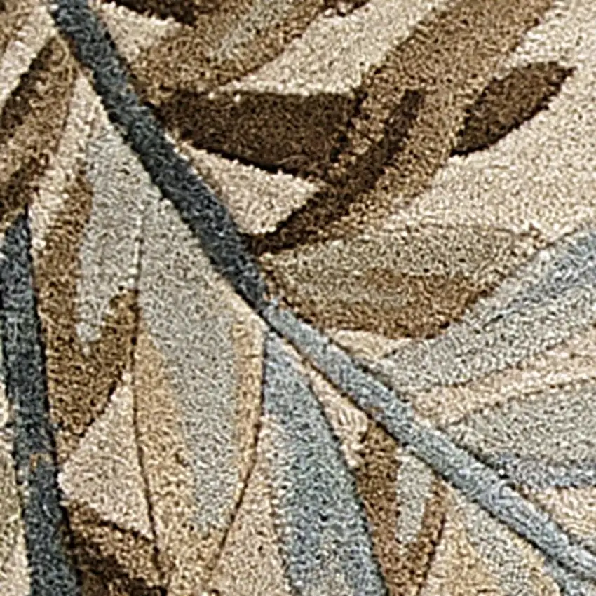 10' Ivory Brown And Blue Wool Botanical Leaves Hand Tufted Area Rug Photo 4