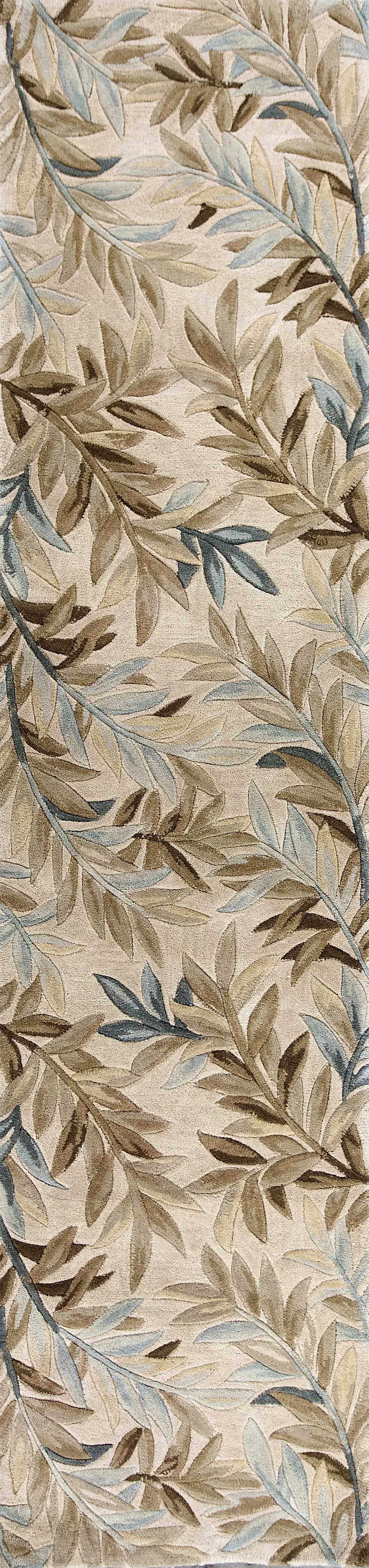 10' Ivory Brown And Blue Wool Botanical Leaves Hand Tufted Area Rug Photo 7