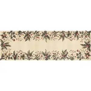 Photo of Ivory Tropical Leaves Bordered Wool Indoor Runner Rug
