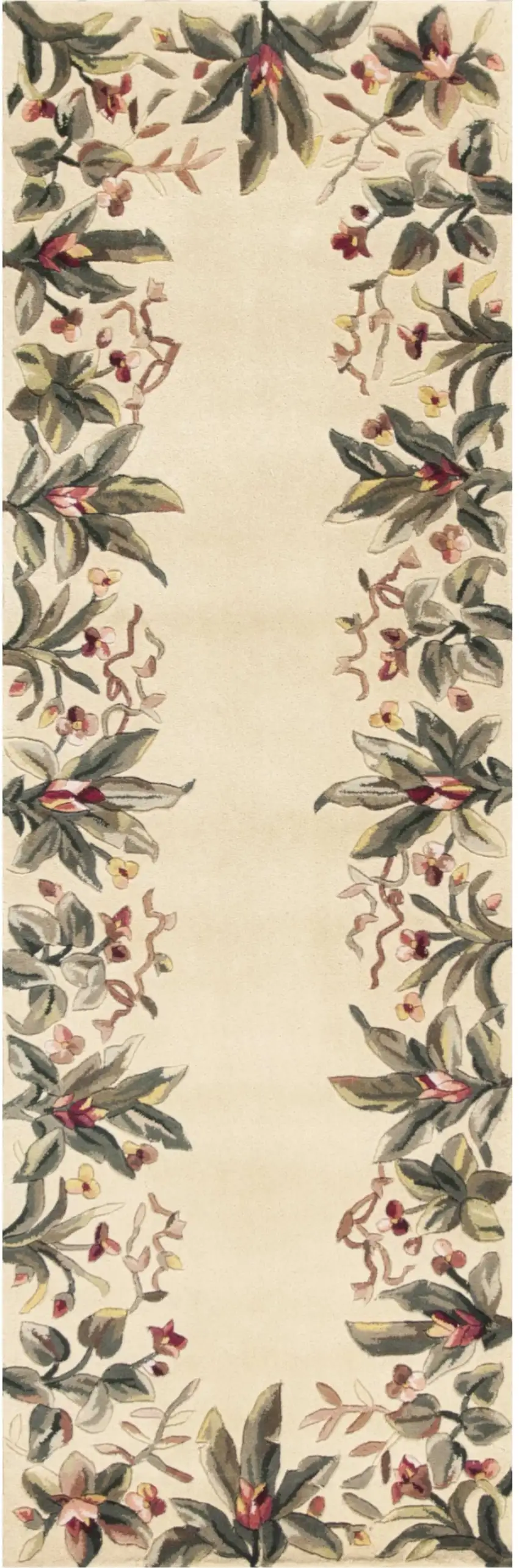 8' Ivory Wool Tropical Floral Hand Tufted Runner Rug Photo 1