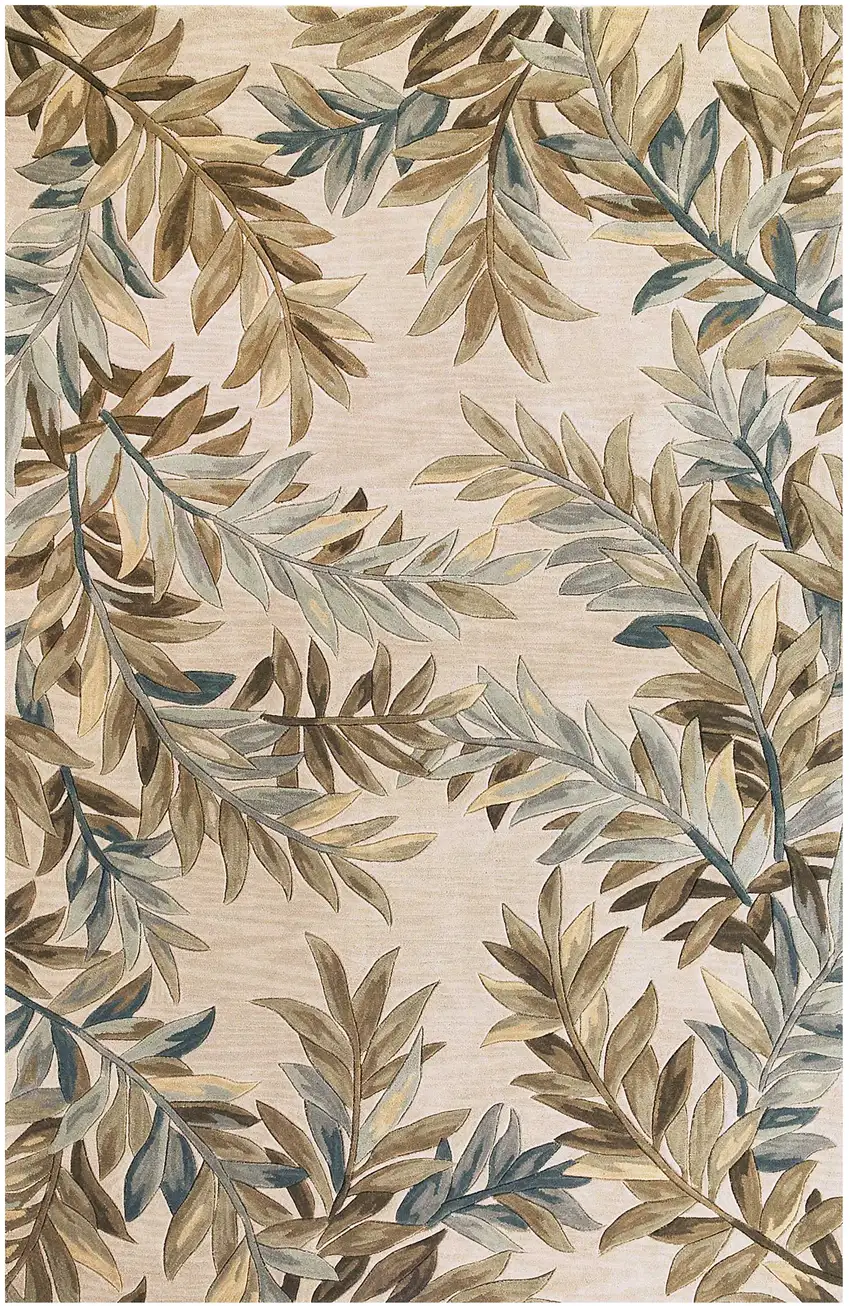 Ivory Tropical Leaves Wool Indoor Area Rug Photo 2