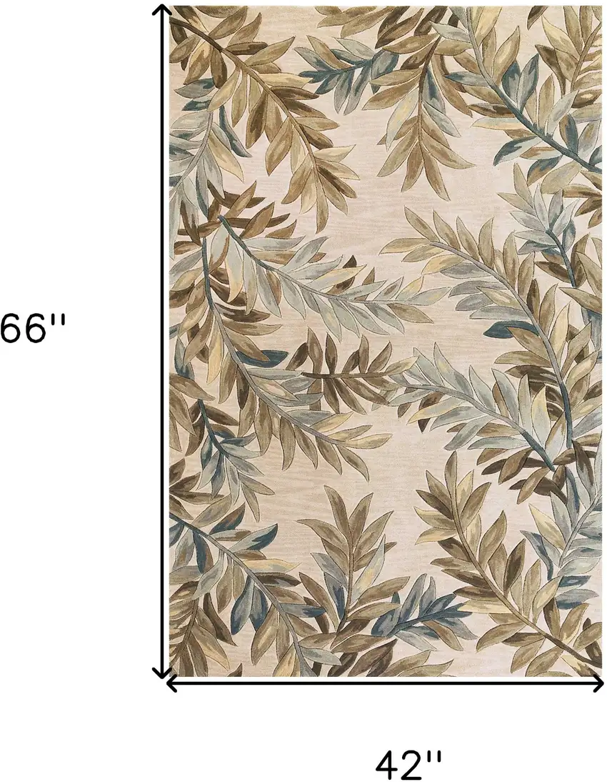 Ivory Tropical Leaves Wool Indoor Area Rug Photo 3