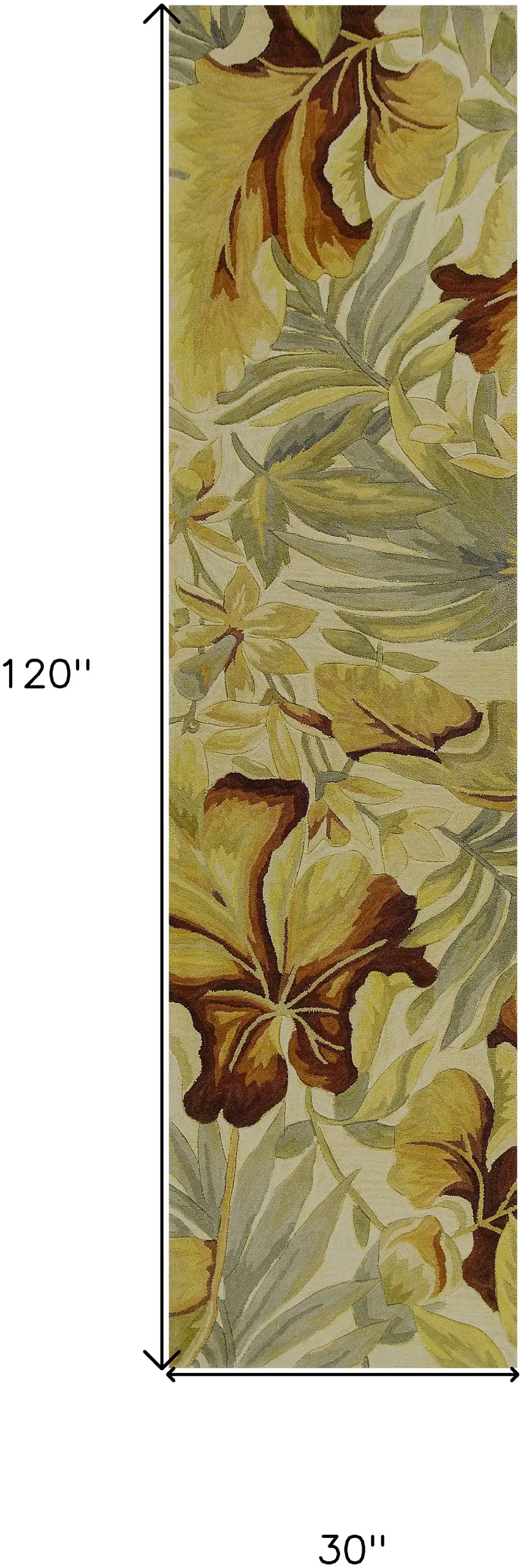 2' X 10' Ivory Tropical Leaves Wool Indoor Runner Rug Photo 3