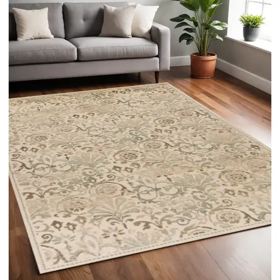 Ivory And Brown Floral Medallion Area Rug Photo 1