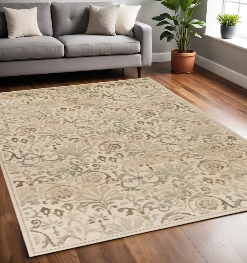 Ivory And Brown Floral Medallion Area Rug Photo 1