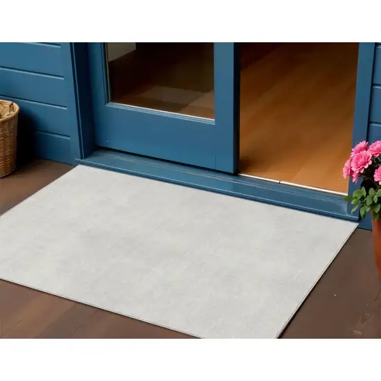 Ivory Washable Indoor Outdoor Area Rug Photo 1