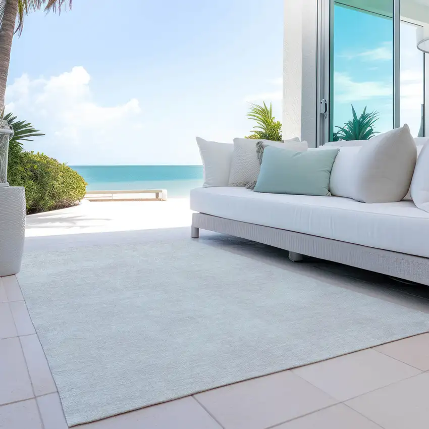 Ivory Washable Indoor Outdoor Area Rug Photo 9