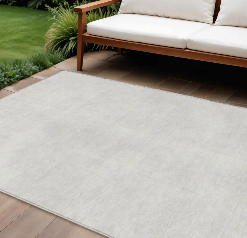 Ivory Washable Indoor Outdoor Area Rug Photo 1
