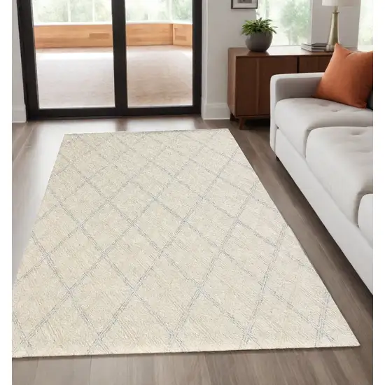 Ivory Wool Abstract Geometric Hand Tufted Non Skid Area Rug Photo 2