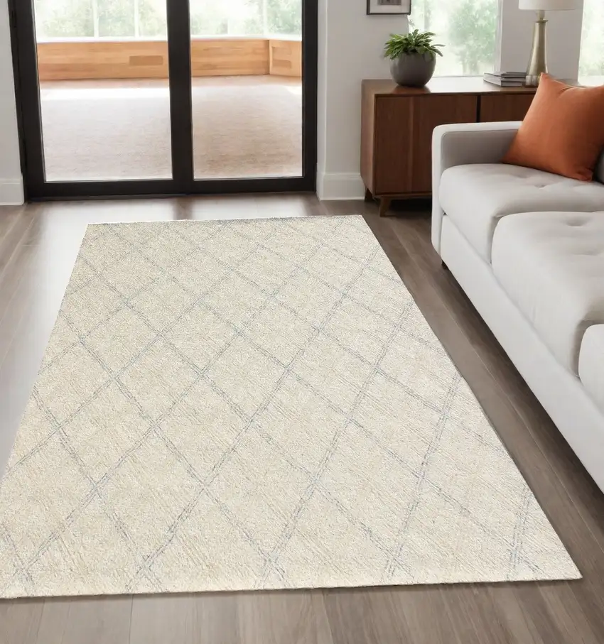Ivory Wool Abstract Geometric Hand Tufted Non Skid Area Rug Photo 2