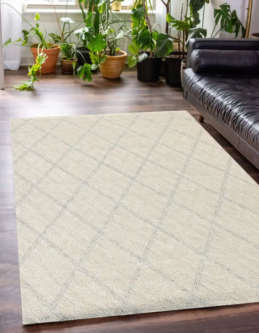 Ivory Wool Abstract Geometric Hand Tufted Non Skid Area Rug Photo 8