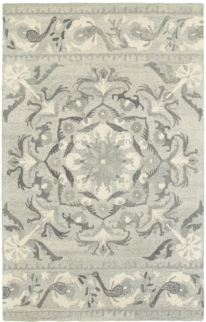 Ivory Wool Floral Hand Tufted Area Rug Photo 2