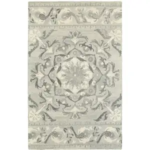 Photo of Ivory Wool Floral Hand Tufted Area Rug