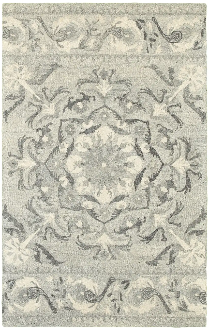 Ivory Wool Floral Hand Tufted Area Rug Photo 5