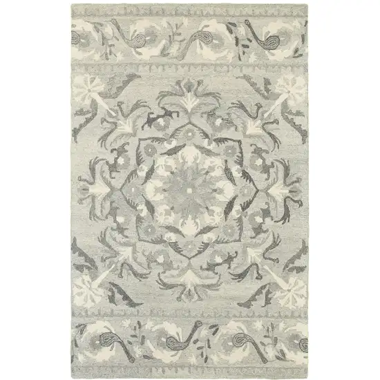 Ivory Wool Floral Hand Tufted Area Rug Photo 5