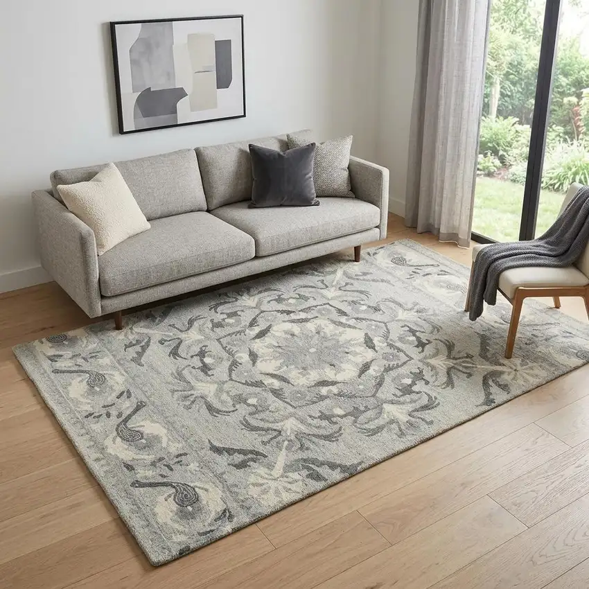 Ivory Wool Floral Hand Tufted Area Rug Photo 1