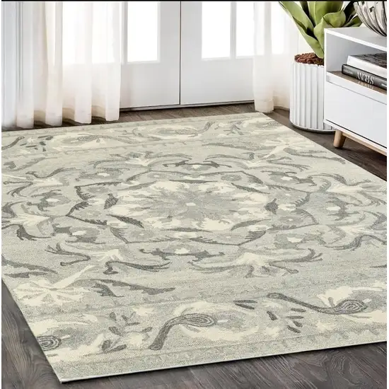 Ivory Wool Floral Hand Tufted Area Rug Photo 1