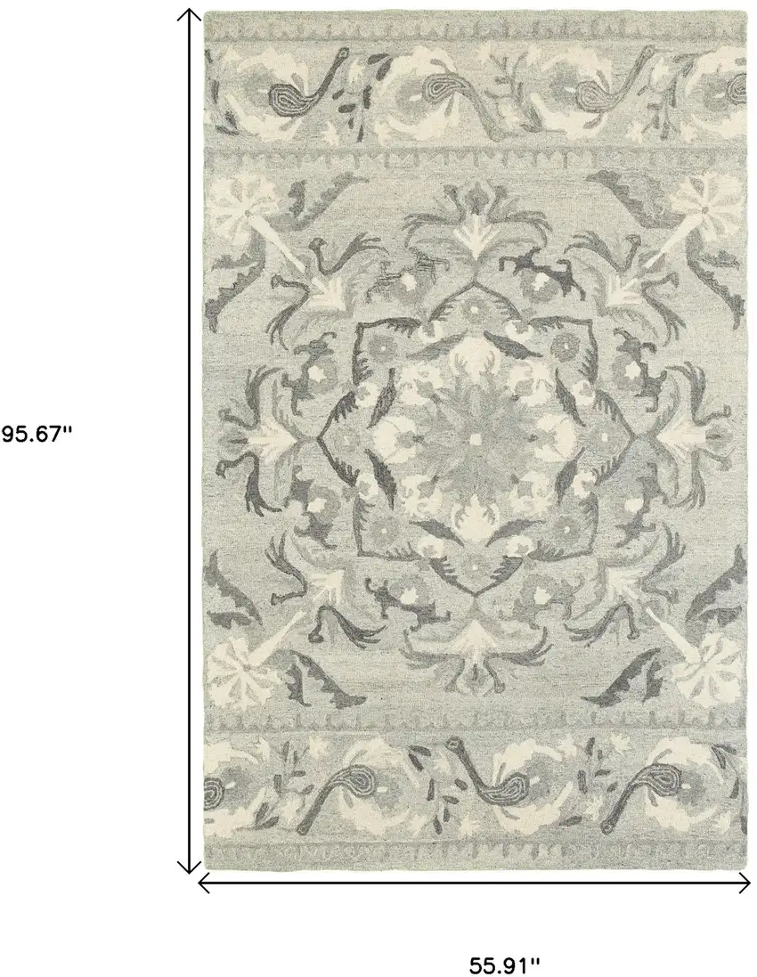 Ivory Wool Floral Hand Tufted Area Rug Photo 3