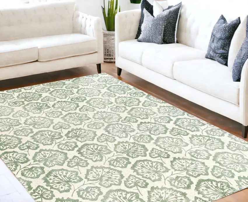 Ivory Wool Floral Hand Tufted Non Skid Area Rug Photo 1